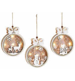 Palline di Natale in Legno con Led Ghirlande Natalizie da Appendere 6 Pz