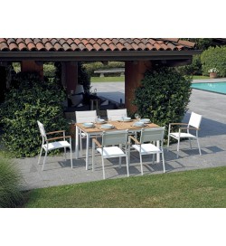 Set tavolo e sedie da giardino per 6 persone struttura in alluminio e legno teak tavolo allungabile