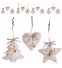 Set 18 decorazioni Natalizie in pelliccia sintetica con campanelle – stella, albero, cuore – 11 x 12 centimetri