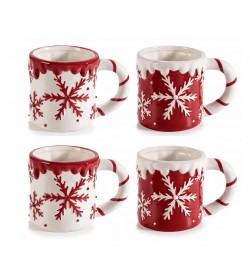 Tazze da Colazione in Ceramica con Fiocchi di Neve - Set da 4