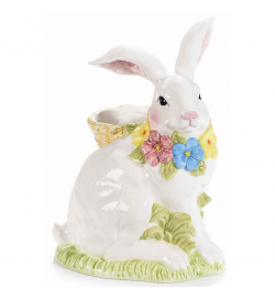 Vaso artigianale  in ceramica porta piante e fiori a forma di coniglio 25,5 cm