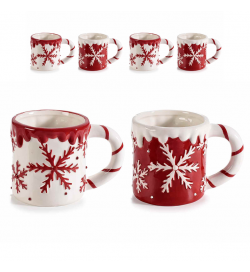 Set 4 tazze natalizie in ceramica con fiocco di neve in rilievo