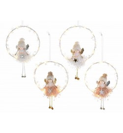 Decorazioni Natalizie da appendere con corona angelo e luci led set da 4 pezzi