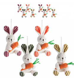 Set 8 Coniglietti Pasquali in Stoffa Imbottita da Appendere con Carota