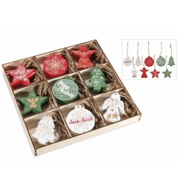 Confezione 72 Decorazioni Natalizie da Appendere in Legno Colorato - Figure Assortite