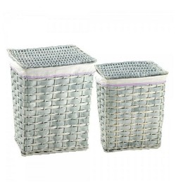 Set 2 cestini portabiancheria Shabby chic rettangolari con fodera in stoffa