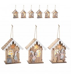 Decorazioni Natalizie da Appendere a Forma di Casette con Luci - Set da 6