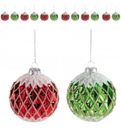 Palline per Albero di Natale Artigianali in Vetro con Dettagli Argento - 12 Pezzi