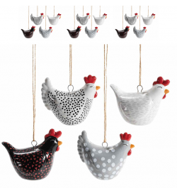 Galline Pasquali Decorative da Appendere in Ceramica Dipinta a Mano 12 Pezzi