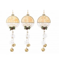 Decorazioni Natalizie da appendere in legno con campanelle set da 6 pezzi