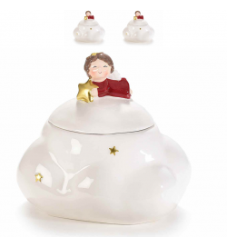 Barattoli natalizi in ceramica con angioletto a forma di nuvola 2 pezzi