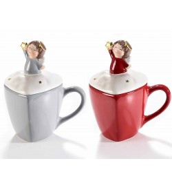 Tazze da Colazione a Forma di Cuore con Coperchio con Angioletto - Set da 2