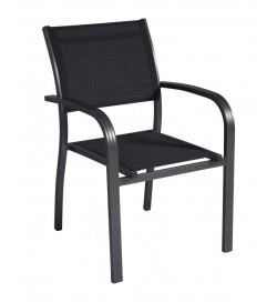 Set 4 sedie per bar e giardino con braccioli in alluminio e textilene color nero