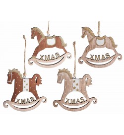 Decorazioni Natalizie da Appendere a Forma di Cavalluccio con Scritta Xmas Dorata Confezione da 12 Pezzi