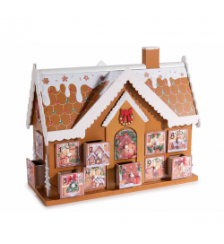 Calendario dell’Avvento in legno a casetta con omini pan di zenzero