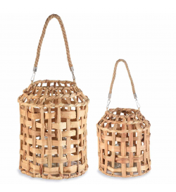 Set 2 Lanterne in Fibra Naturale con Manico