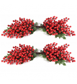 Bacche rosse artificiali decorative per Natale 2 pezzi da 53,5 cm