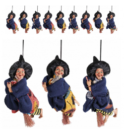 Set 9 befane decorative su scopetta in stoffa e resina con gambe modellabili