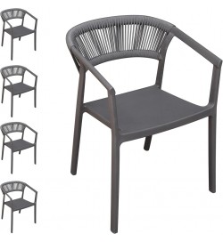 Set 4 poltroncine da esterno antracite in polipropilene e corda