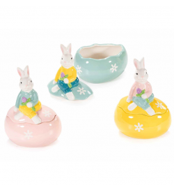 Barattoli da cucina in ceramica colorata con coniglio e uovo set 3 pezzi