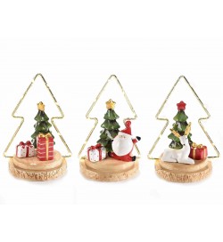 Set 3 alberi da appoggiare con personaggi Natalizi in ceramica e luci LED
