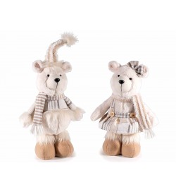 Set 2 orsetti natalizi in peluche con abito sciarpa e cappello modellabile 46 cm