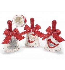 Campanelle Natalizie in ceramica con fiocco rosso set da sei decorazioni