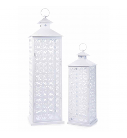 Set 2 Lanterne Porta Candela in Metallo Bianco