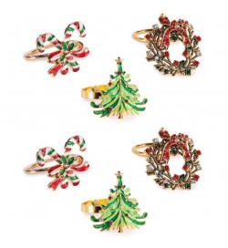 Portatovaglioli per la Tavola di Natale in Metallo con Decorazioni - Set 6 Pezzi