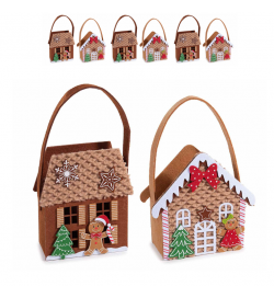 Cestini natalizi in panno a forma di casetta pan di zenzero con manico