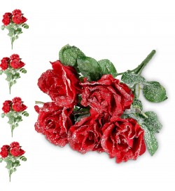 Set 4 Mazzi di Rose Rosse Artificiali Effetto Innevato