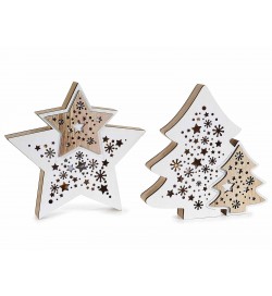 Set 2 Decorazioni Natalizie da Appoggiare in Legno con Led - Cuore e Albero