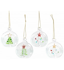 Palline in vetro per albero di Natale con decori interni - 16 pezzi, diametro 6 cm