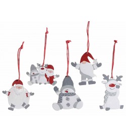 Decorazioni Natalizie per la Casa in Legno con Babbo Natale e Pupazzo di Neve Addobbi per l'Albero Assortiti Set 60 Pezzi Altezza 6 Cm