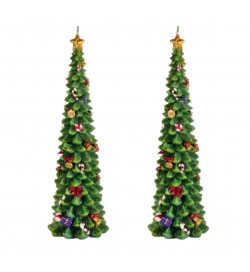 Candele Decorative Natalizie a Forma di Albero Addobbato - Set 2 Pezzi Assortiti