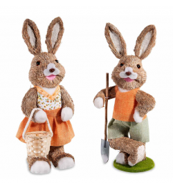 Coniglietti Pasquali in Paglia, Idea Regalo per Bambini, Set 2 Pezzi