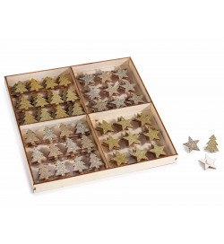 Decorazioni natalizie in legno glitter oro e argento stelle e alberi 288 pezzi