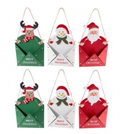 Lettera di Babbo Natale da Appendere, in Metallo con Personaggio - Set da 6