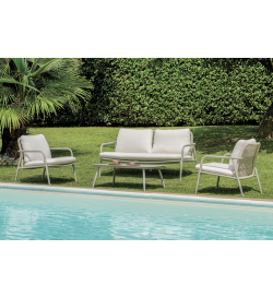 Set relax da giardino 4 posti, divano, poltrone, tavolino in alluminio e corda