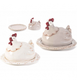 Coprivivande in ceramica a forma di gallina set da 2 pezzi