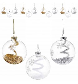 Palline Albero di Natale in Vetro con Glitter Artigianali 12 Pz Diametro 8 Cm