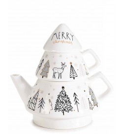 Teiera Natalizia con tazza integrata in porcellana decorata idea regalo per Natale