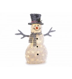 Pupazzo di neve in stoffa innevata e luce Led bianca calda altezza 1 metro decorazione Natalizia per casa e negozi