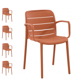 Set 4 sedie da esterno rosse con braccioli in polipropilene