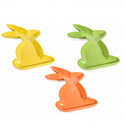 Vassoio Pasquali a Forma di Coniglietti in Legno Colorato, Set da 6 Pezzi
