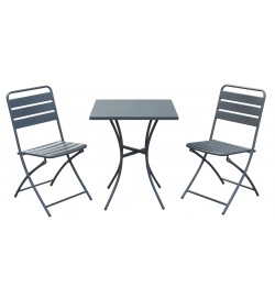 Tavolo per bar e giardino in acciaio con due sedie pieghevoli salvaspazio