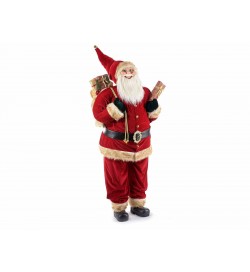 Babbo Natale gigante 1,90 metri con abito in velluto e pacchi regalo statuina per casa vetrine e negozi