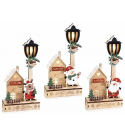 Set 3 Decorazioni Natalizie da Tavolo a Forma di Casette con Luce Calda