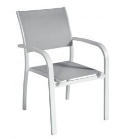 Set 4 sedie per bar e giardino con braccioli in alluminio bianco e textilene