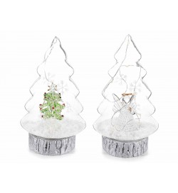 Alberelli Natalizi da tavolo in vetro con decorazioni interne neve e luci led idea regalo